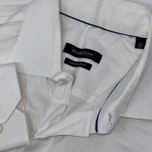 Bugatchi Super Fine Cotton Stretch Shirt 16.5 42 White Micro Houndstooth